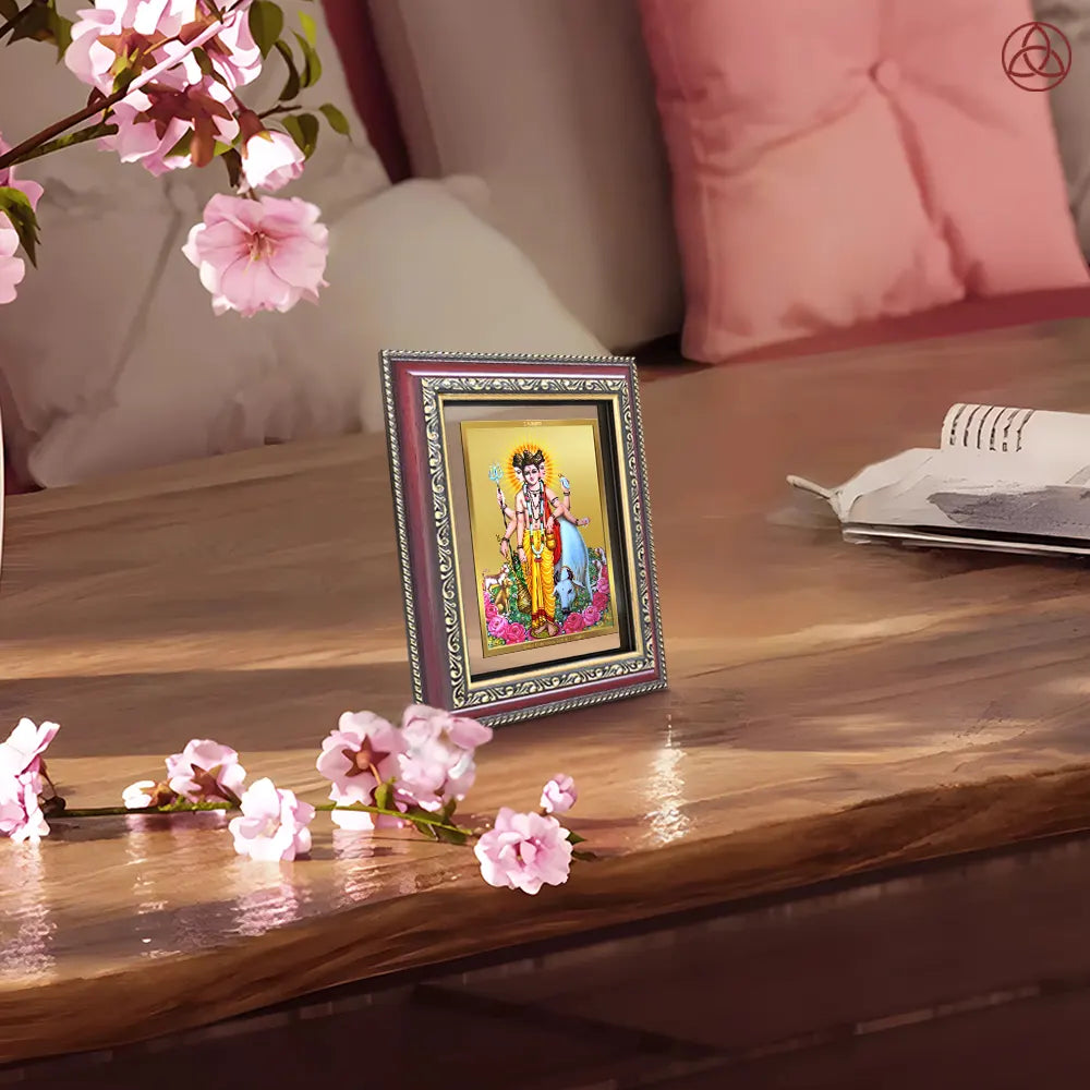 Dattatreya with Kamadhenu | Shri Dattatreya Wall & Tabletop Photo Frame in 24K Gold Plated Foil