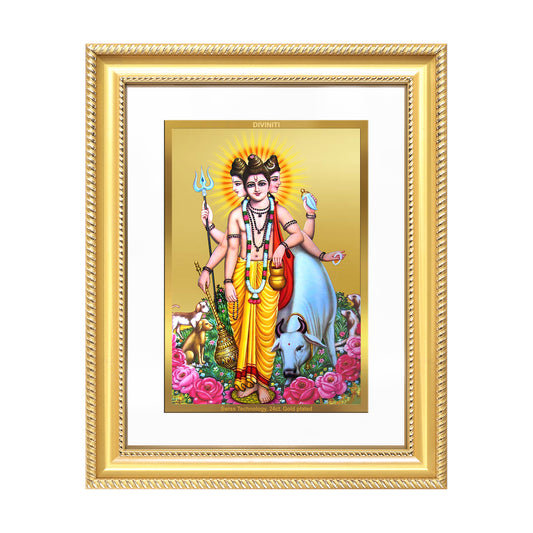 Dattatreya with Kamadhenu | Shri Dattatreya Wall Mount Photo Frame in 24K Gold Plated Foil
