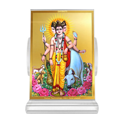 Dattatreya with Kamadhenu | Shri Dattatreya Car Dashboard Frame in 24K Gold Plated Foil