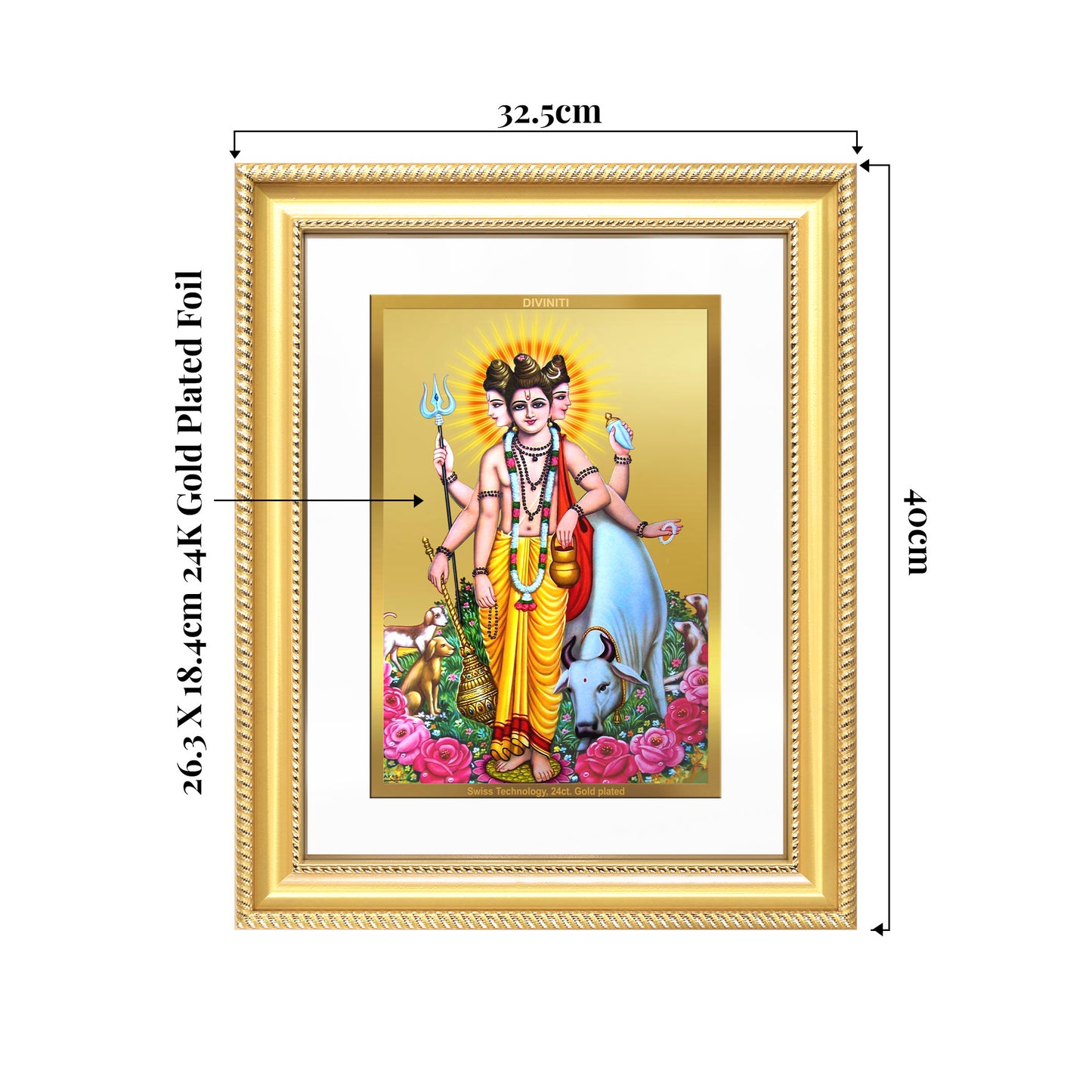 Dattatreya with Kamadhenu | Shri Dattatreya Wall Mount Photo Frame in 24K Gold Plated Foil