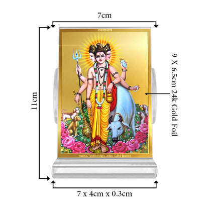 Dattatreya with Kamadhenu | Shri Dattatreya Car Dashboard Frame in 24K Gold Plated Foil