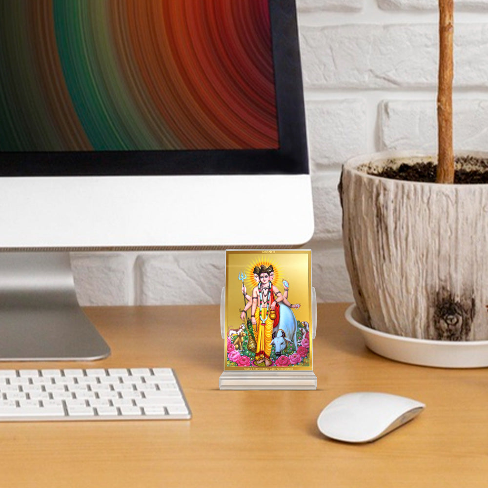 Dattatreya with Kamadhenu | Shri Dattatreya Car Dashboard Frame in 24K Gold Plated Foil