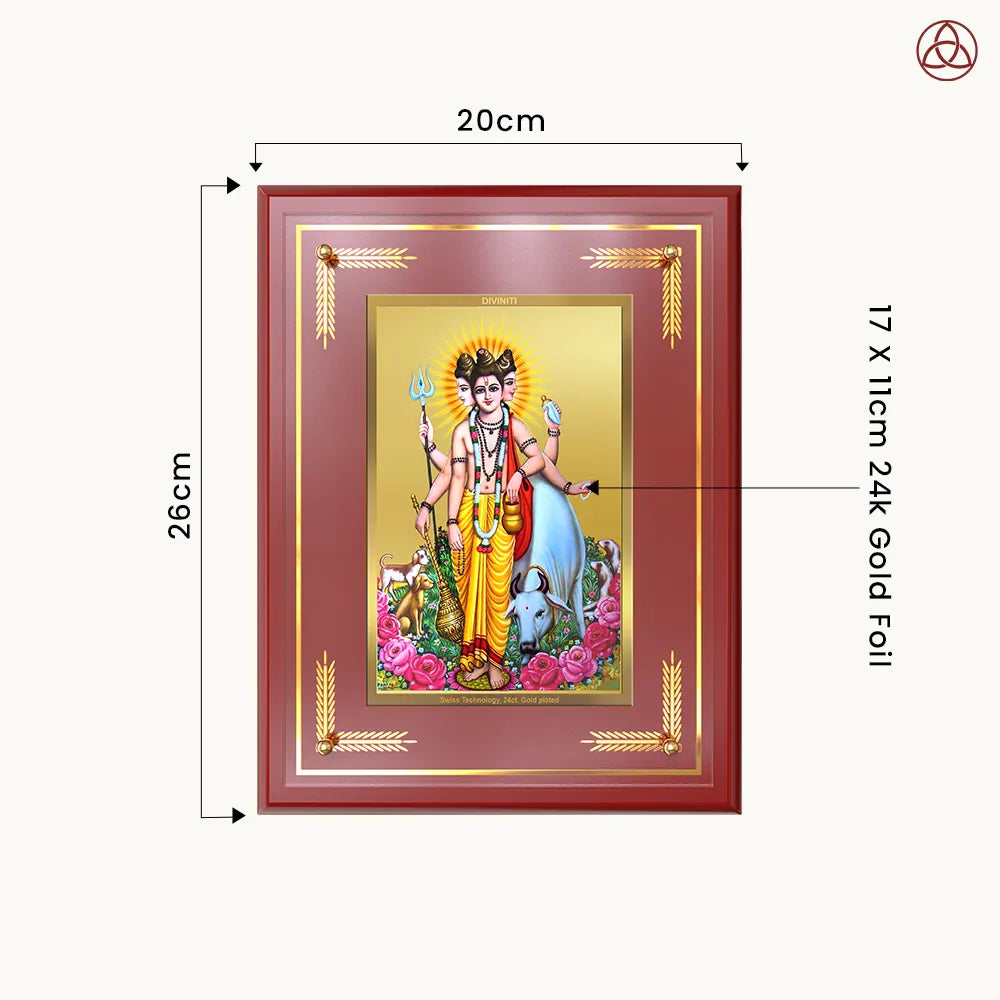 Dattatreya with Kamadhenu | Shri Dattatreya Wall & Tabletop Photo Frame in 24K Gold Plated Foil