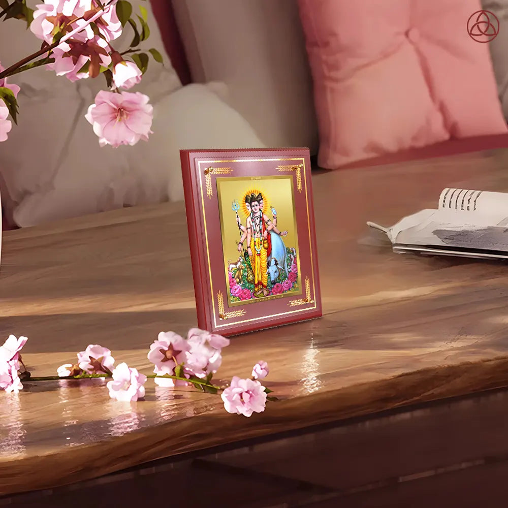 Dattatreya with Kamadhenu | Shri Dattatreya Wall & Tabletop Photo Frame in 24K Gold Plated Foil