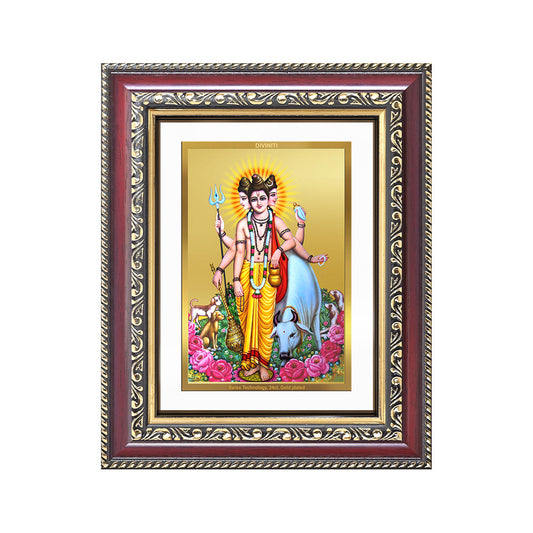 Dattatreya with Kamadhenu Photo Frame in 24K Gold Plated Foil