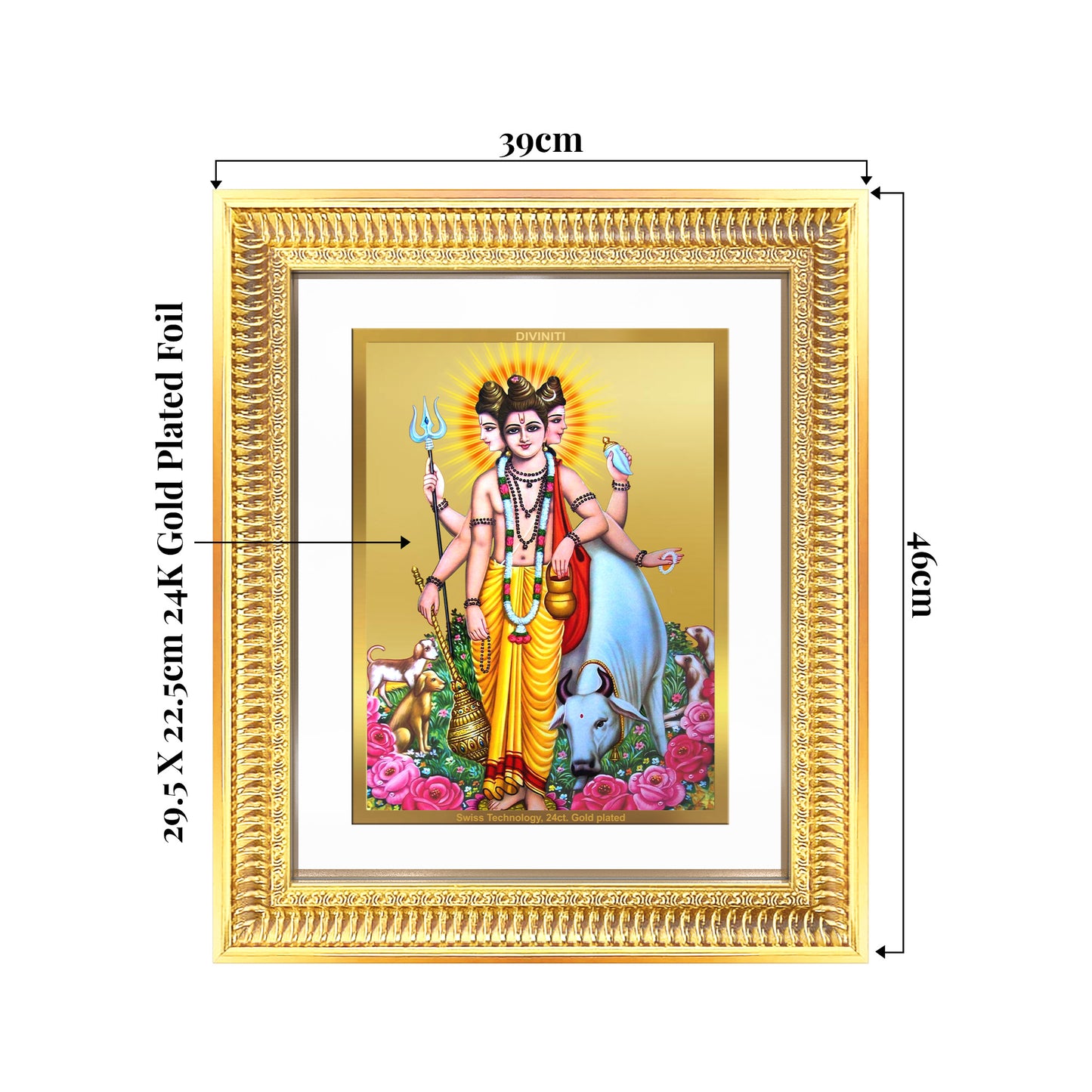 Dattatreya with Kamadhenu | Shri Dattatreya Wall Mount Photo Frame in 24K Gold Plated Foil