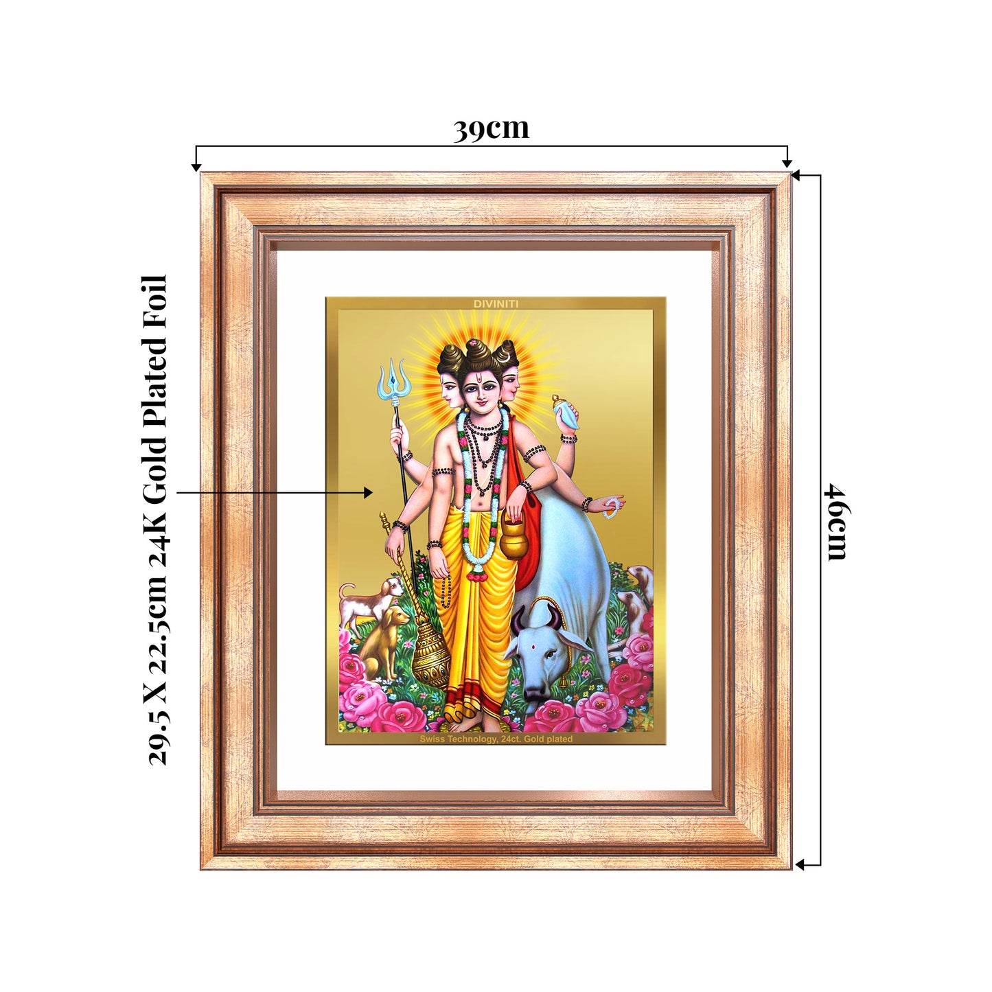 Dattatreya with Kamadhenu | Shri Dattatreya Wall Mount Photo Frame in 24K Gold Plated Foil