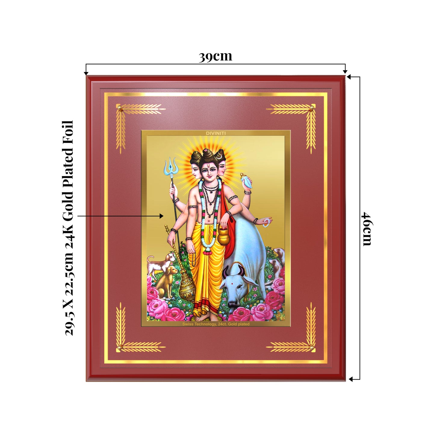 Dattatreya with Kamadhenu | Shri Dattatreya Wall Mount Photo Frame in 24K Gold Plated Foil