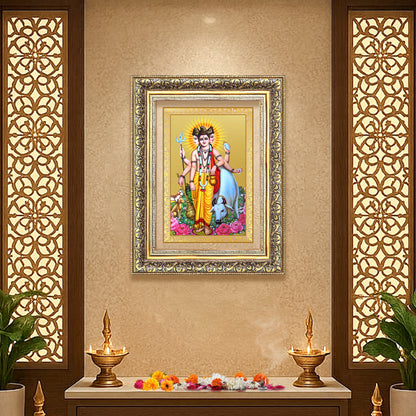Dattatreya with Kamadhenu | Shri Dattatreya Wall Mount Photo Frame in 24K Gold Plated Foil
