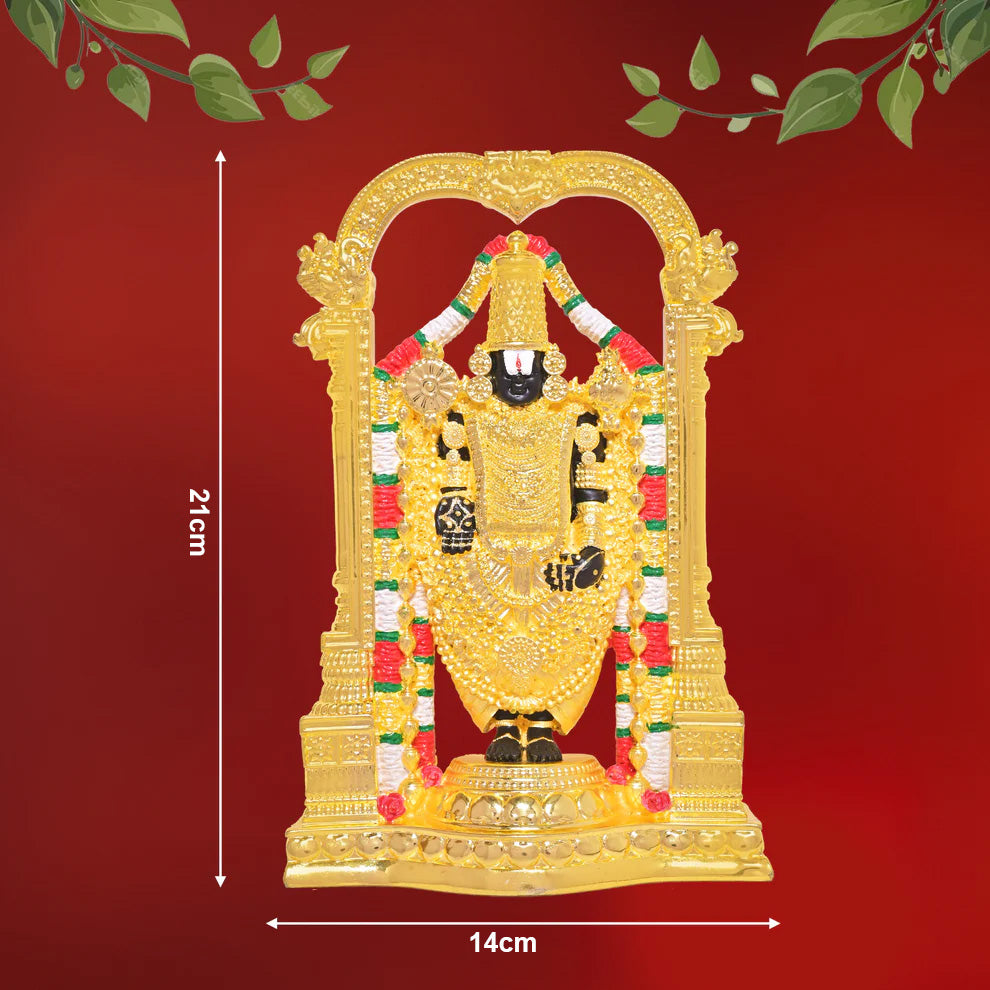 DIVINITI 24K Gold Plated Lord Tirupati Balaji Idol Statue Exquisite Divine Statue for Car Dashboard, Home Office Décor Tabletop, Pooja Room & Gift (21x14 CM)
