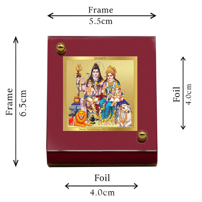 Diviniti 24K Gold Plated Foil Shiv Parivar Frame For Car Dashboard, Home Decor, Tabletop & Worship (6.5 x 5.5 CM)