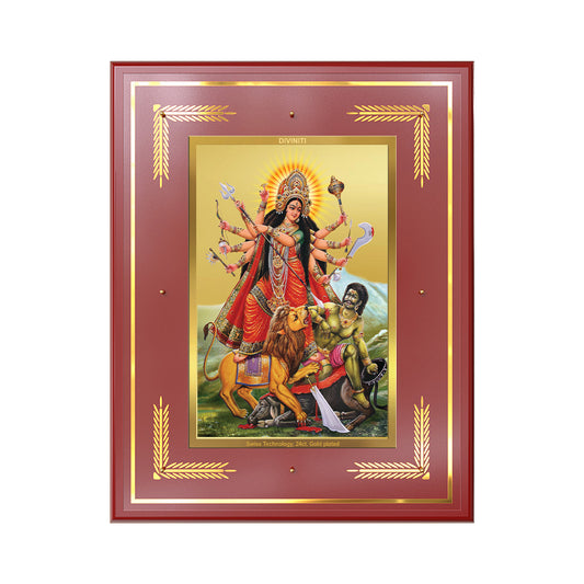 Durga-Mahishasura Mardini | Goddess Durga Slaying Mahishasura Wall Photo Frame in 24K Gold Plated Foil