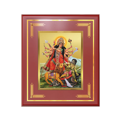 Durga-Mahishasura Mardini | Goddess Durga Slaying Mahishasura Wall & Tabletop Frame in 24K Gold Plated Foil