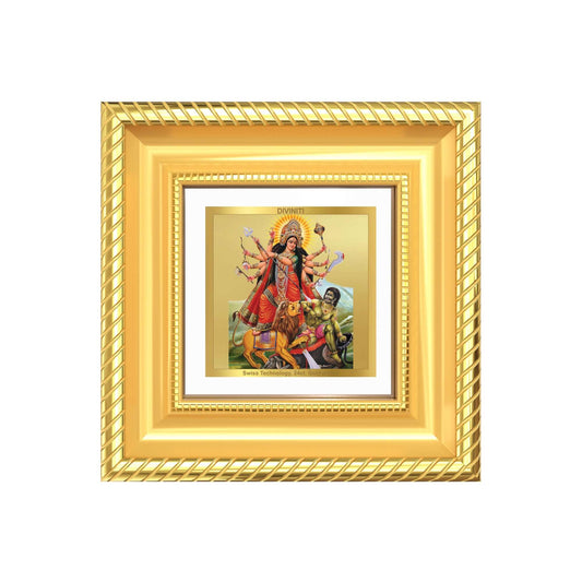 Durga-Mahishasura Mardini | Goddess Durga Slaying Mahishasura Tabletop Frame in 24K Gold Plated Foil