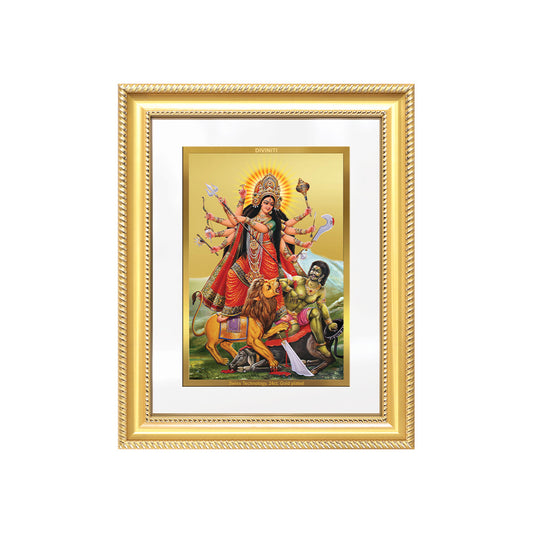Durga-Mahishasura Mardini | Goddess Durga Slaying Mahishasura Wall & Tabletop Frame in 24K Gold Plated Foil