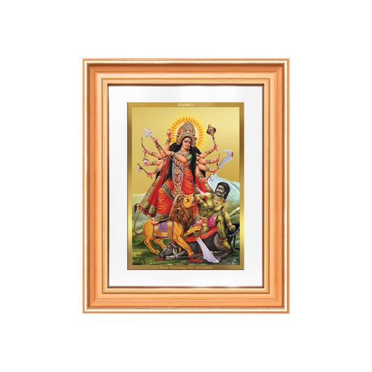 Durga-Mahishasura Mardini | Goddess Durga Slaying Mahishasura Wall & Tabletop Frame in 24K Gold Plated Foil