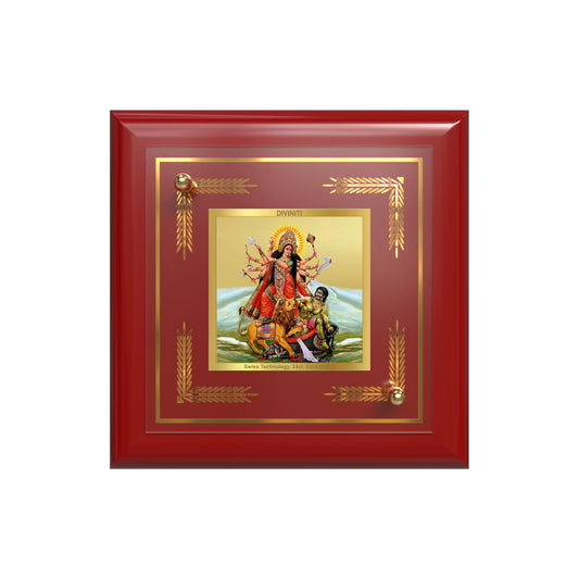 Durga-Mahishasura Mardini | Goddess Durga Slaying Mahishasura Tabletop Frame in 24K Gold Plated Foil