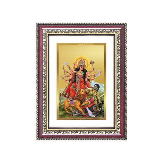 Durga-Mahishasura Mardini | Goddess Durga Slaying Mahishasura Wall and Tabletop Photo Frame in 24K Gold Plated Foil