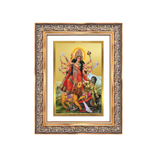Durga-Mahishasura Mardini | Goddess Durga Slaying Mahishasura Wall Photo Frame in 24K Gold Plated Foil
