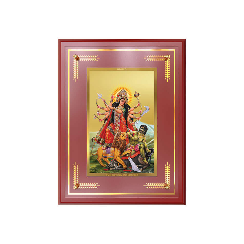 Durga-Mahishasura Mardini Photo Frame in 24k Gold Plated foil