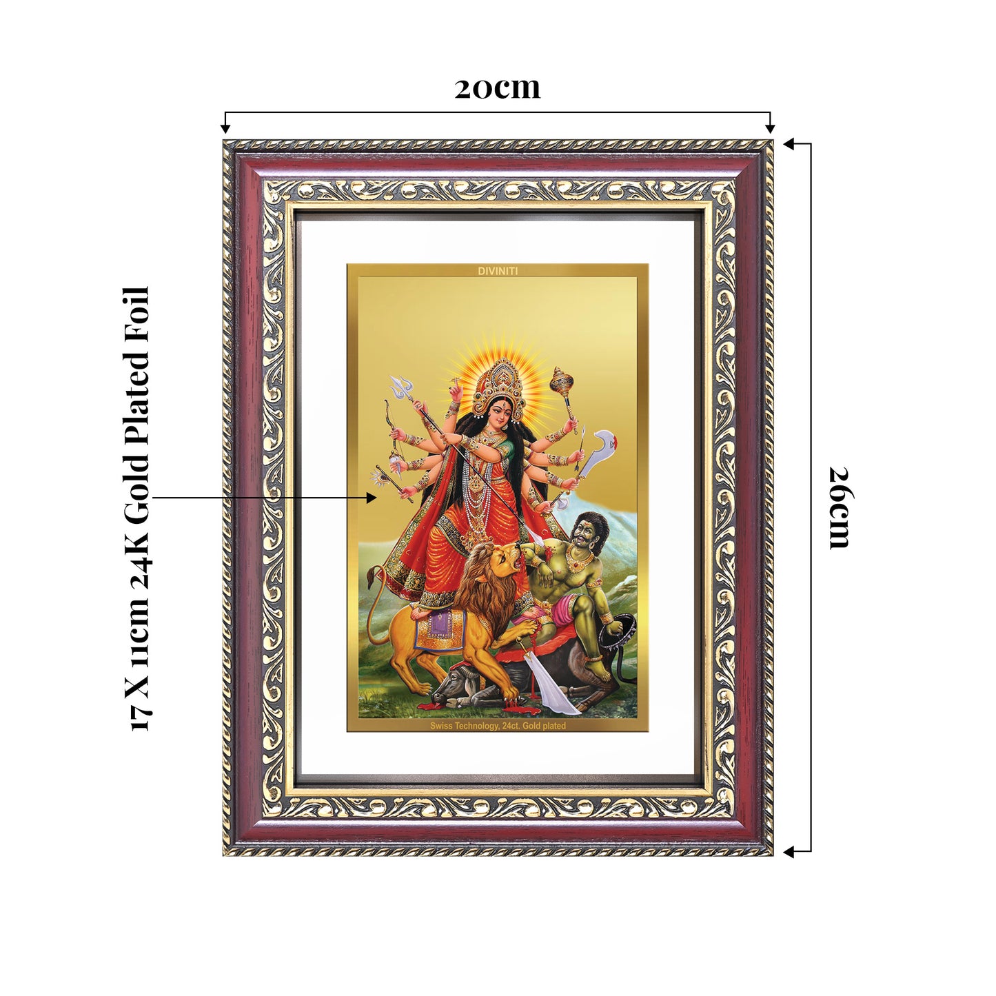 Durga-Mahishasura Mardini | Goddess Durga Slaying Mahishasura Wall and Tabletop Photo Frame in 24K Gold Plated Foil
