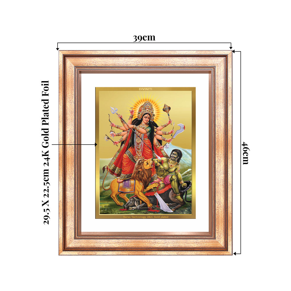 Durga-Mahishasura Mardini | Goddess Durga Slaying Mahishasura Wall & Tabletop Frame in 24K Gold Plated Foil