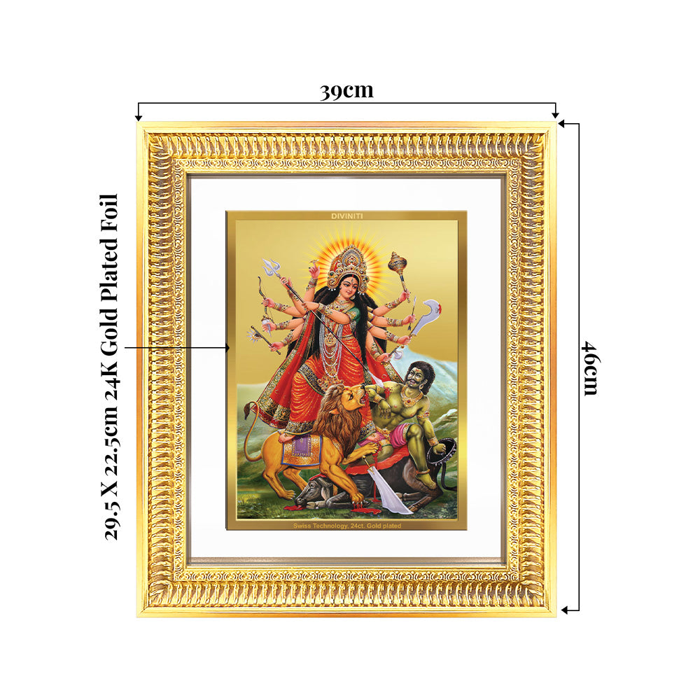 Durga-Mahishasura Mardini | Goddess Durga Slaying Mahishasura Wall & Tabletop Frame in 24K Gold Plated Foil