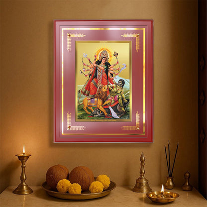 Durga-Mahishasura Mardini | Goddess Durga Slaying Mahishasura Wall & Tabletop Frame in 24K Gold Plated Foil