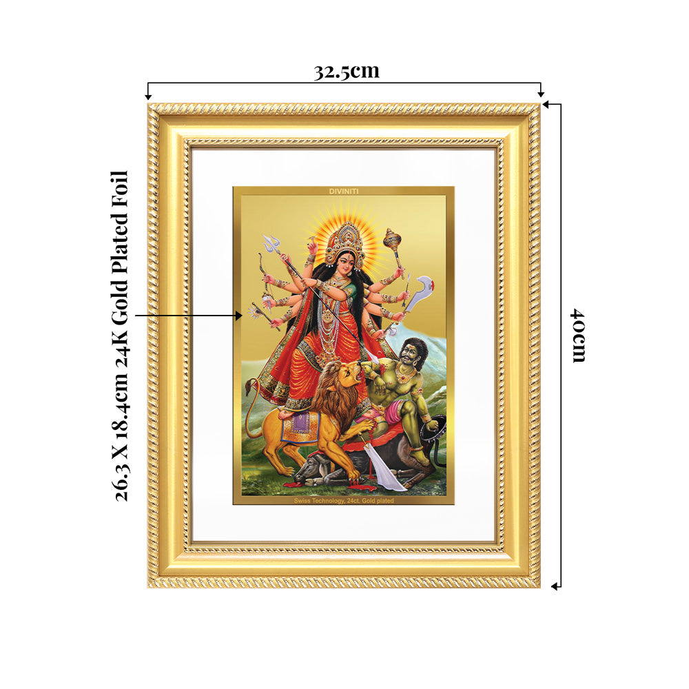 Durga-Mahishasura Mardini | Goddess Durga Slaying Mahishasura Wall & Tabletop Frame in 24K Gold Plated Foil