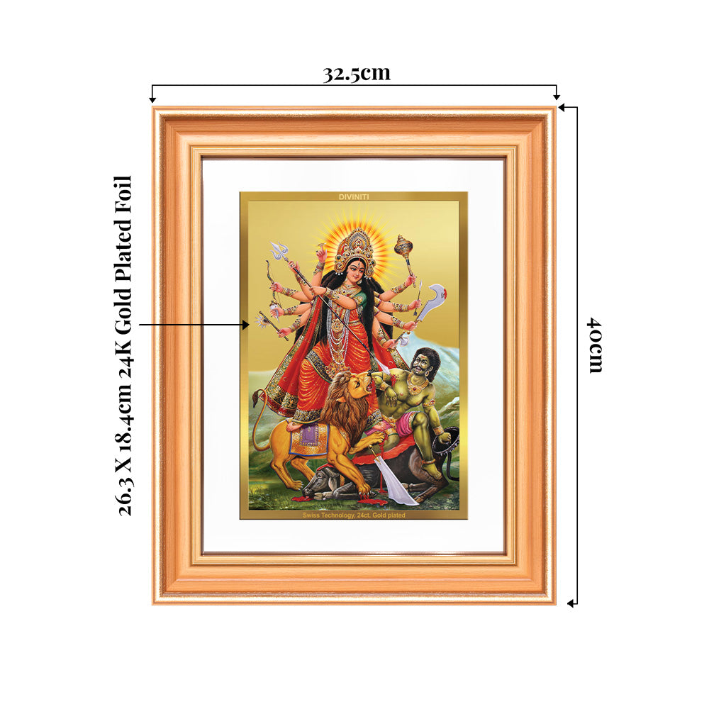 Durga-Mahishasura Mardini | Goddess Durga Slaying Mahishasura Wall & Tabletop Frame in 24K Gold Plated Foil