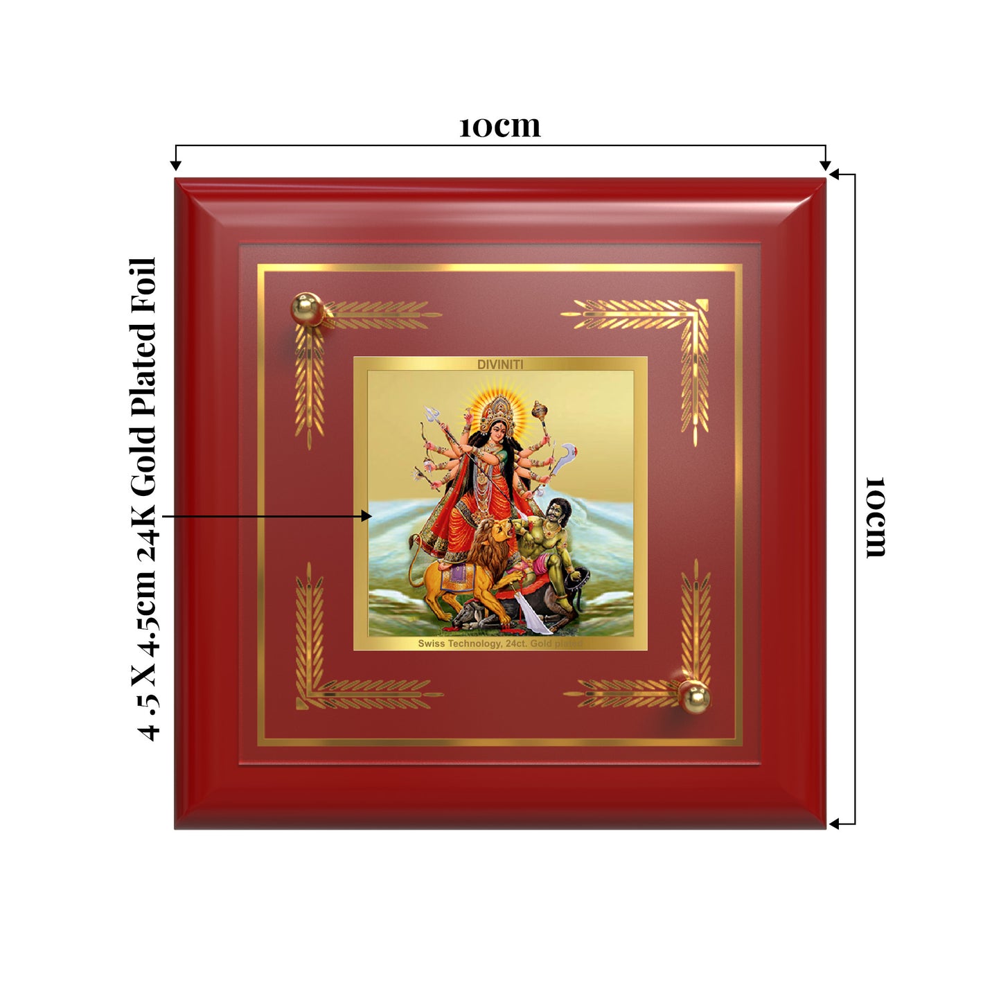 Durga-Mahishasura Mardini | Goddess Durga Slaying Mahishasura Tabletop Frame in 24K Gold Plated Foil