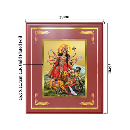Durga-Mahishasura Mardini | Goddess Durga Slaying Mahishasura Wall & Tabletop Frame in 24K Gold Plated Foil