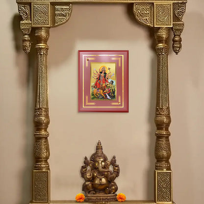 Durga-Mahishasura Mardini | Goddess Durga Slaying Mahishasura Wall and Tabletop Photo Frame in 24K Gold Plated Foil