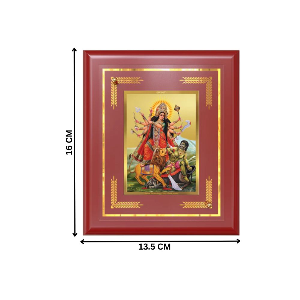 Durga-Mahishasura Mardini | Goddess Durga Slaying Mahishasura Wall & Tabletop Frame in 24K Gold Plated Foil