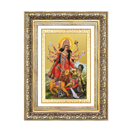 Durga-Mahishasura Mardini | Goddess Durga Wall Photo Frame in 24K Gold Plated Foil