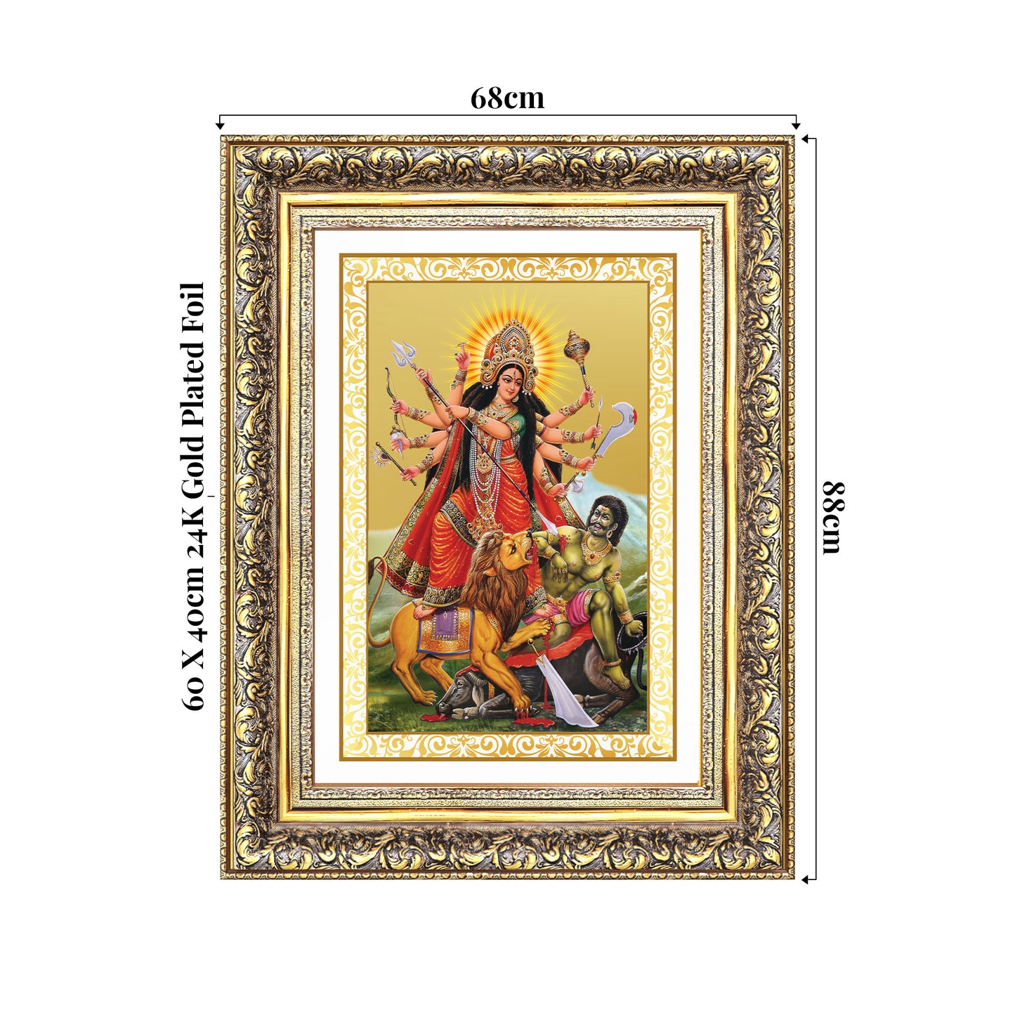 Durga-Mahishasura Mardini | Goddess Durga Wall Photo Frame in 24K Gold Plated Foil