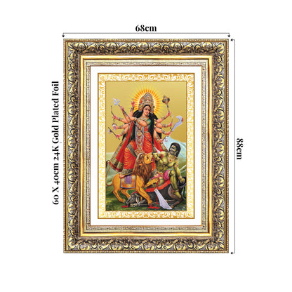 Durga-Mahishasura Mardini | Goddess Durga Wall Photo Frame in 24K Gold Plated Foil