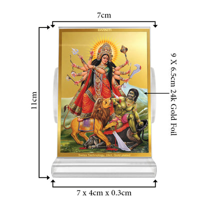 Durga Mahishasura Mardini | Goddess Durga Slaying Mahishasura Car Dashboard Frame in 24K Gold Plated Foil
