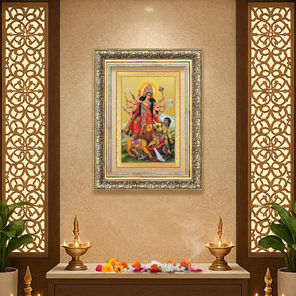 Durga-Mahishasura Mardini | Goddess Durga Wall Photo Frame in 24K Gold Plated Foil