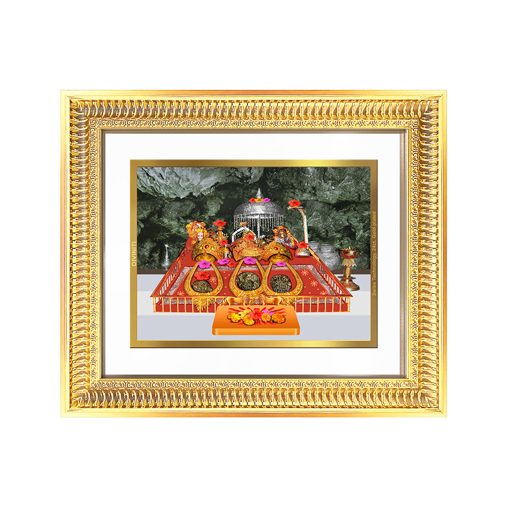 Durga Vaishno Devi Mata Ka Darbar framed wall and tabletop decor in 24K gold plated foil.