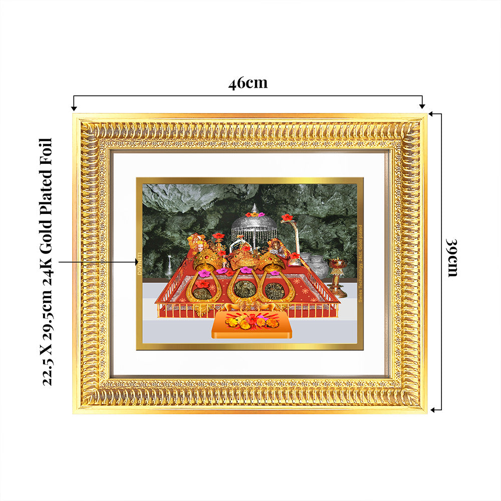 Durga Vaishno Devi Mata Ka Darbar framed artwork in 24K gold-plated foil with vibrant colors and divine details.