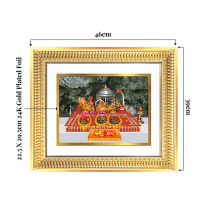 Durga Vaishno Devi Mata Ka Darbar framed artwork in 24K gold-plated foil with vibrant colors and divine details.