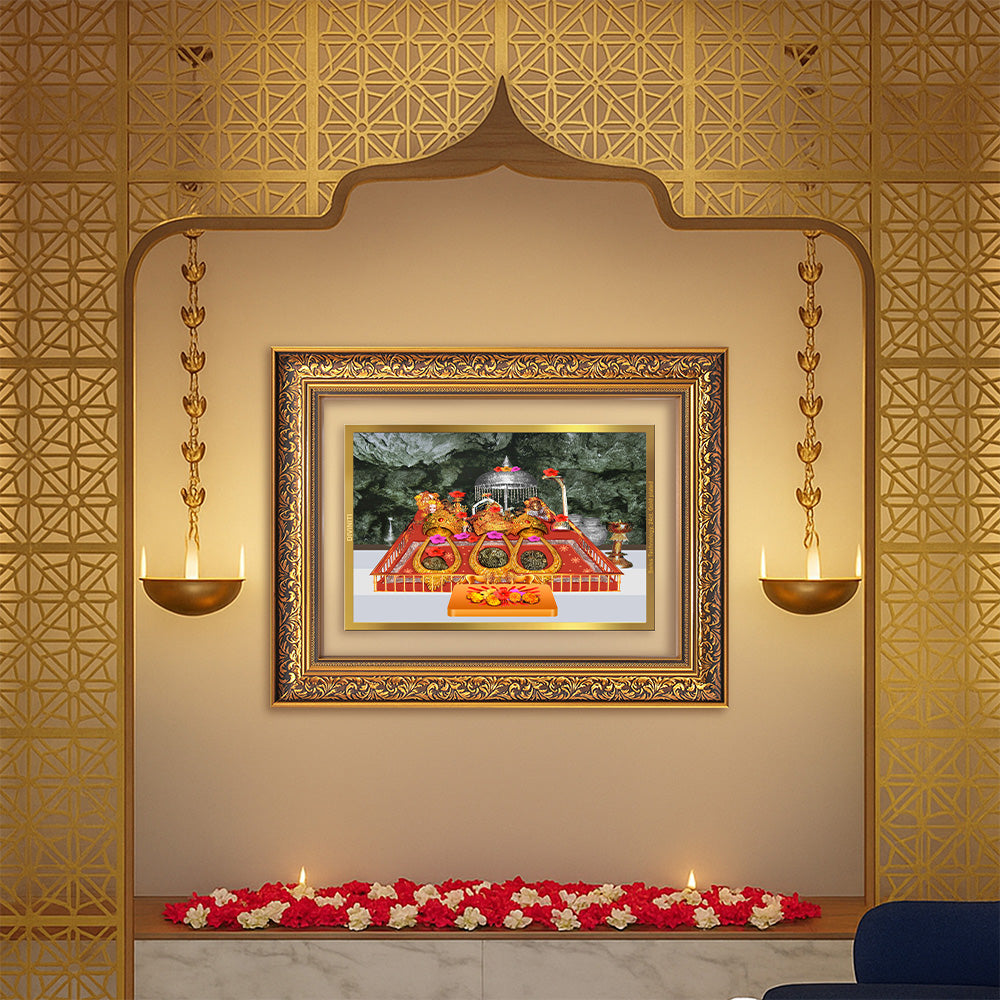 Durga Vaishno Devi Mata Ka Darbar | Divine Wall Photo Frame in 24K Gold Plated Foil