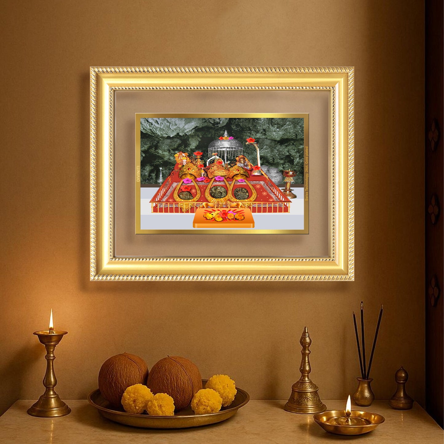 Durga Vaishno Devi Mata Ka Darbar | Divine Wall & Tabletop Frame in 24K Gold Plated Foil