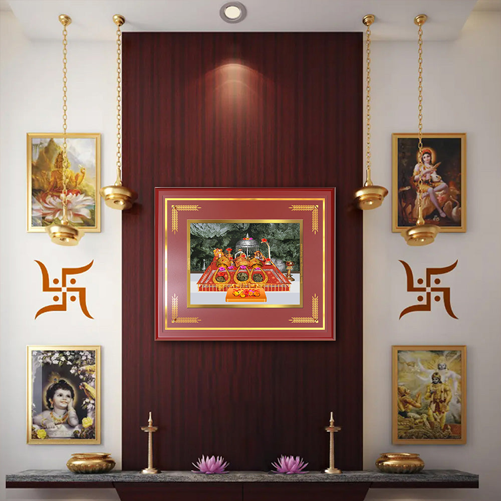Durga  Vaishno Devi Mata Ka Darbar | Divine Wall & Tabletop Frame in 24K Gold Plated Foil