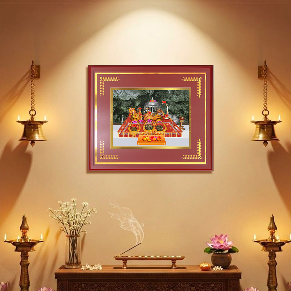 Durga  Vaishno Devi Mata Ka Darbar | Divine Wall & Tabletop Frame in 24K Gold Plated Foil