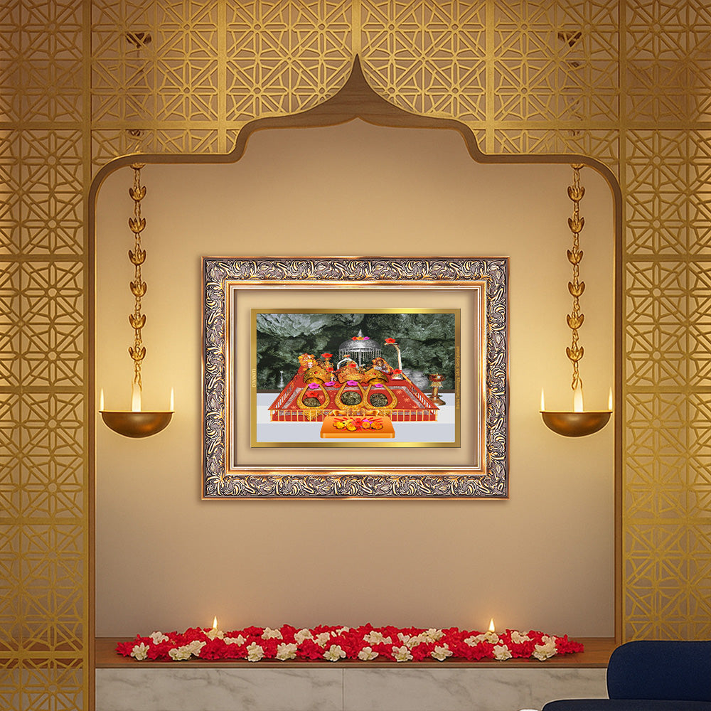 Durga Vaishno Devi Mata Ka Darbar | Divine Wall Photo Frame in 24K Gold Plated Foil