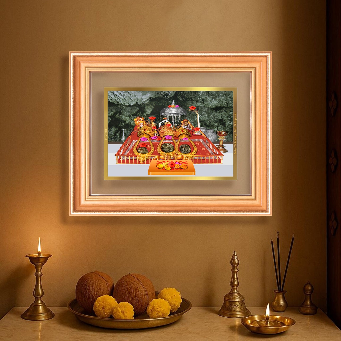 Durga Vaishno Devi Mata Ka Darbar | Divine Wall & Tabletop Frame in 24K Gold Plated Foil
