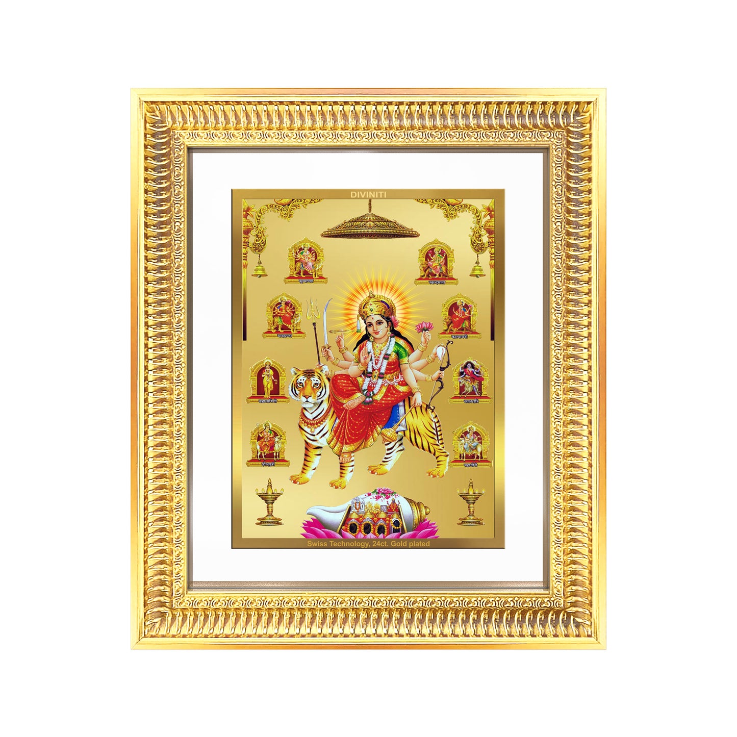 Durga  Nav Durga | Goddess Durga in Her Nine Divine forms Wall Mount Photo Frame in 24K Gold Plated Foil