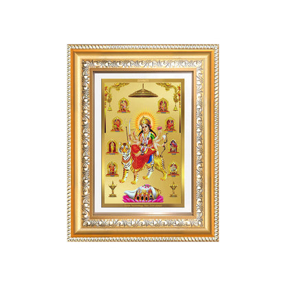 Durga Nav Durga | Goddess Durga in Her Nine Divine Wall and Tabletop Photo Frame in 24K Gold Plated Foil